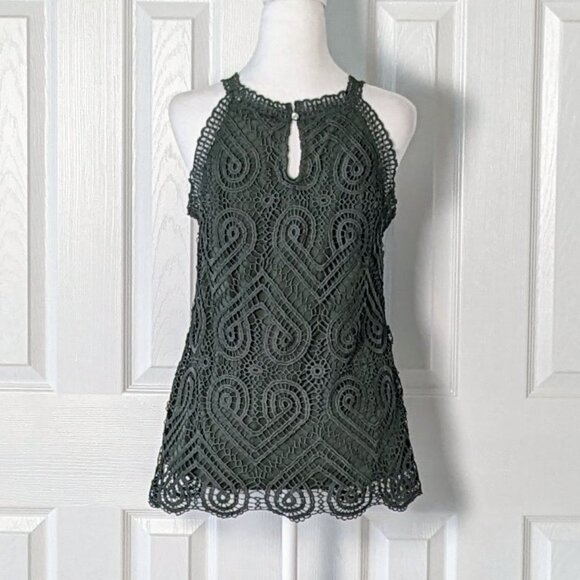ADIVA Women's Crocheted Shoulder Strap Top Blouse Size M Forest Green - Picture 3 of 6